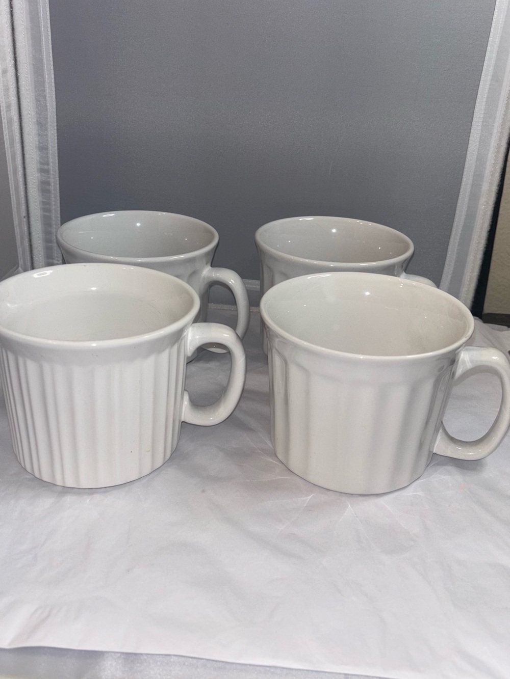 4 White Ribbed Ceramic Large Coffee /soup Mug Corningware & Norfolk